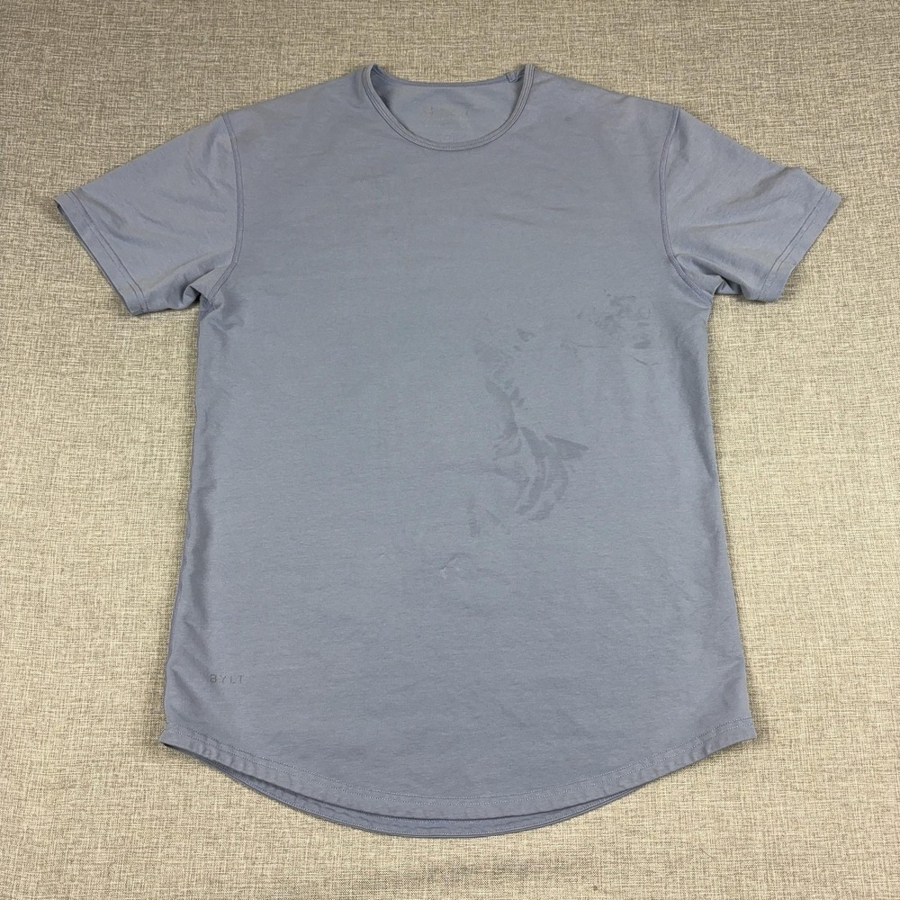 BYLT Shirt Mens Large Blue Curved Hem Tagless Crewneck Slim Fit Jersey Tee